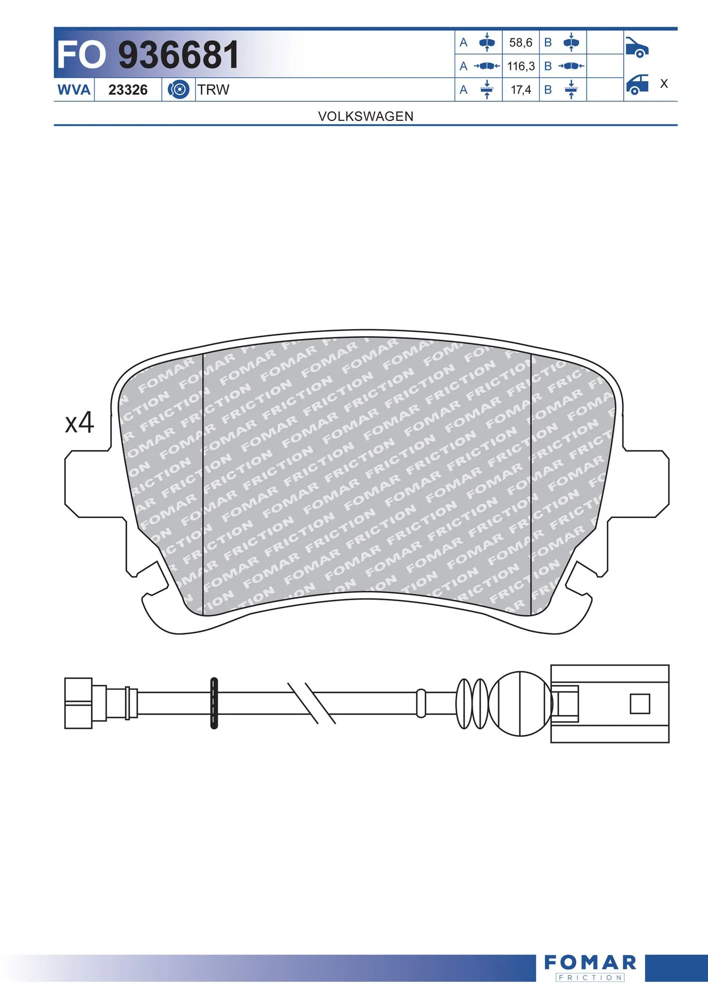 Volkswagen Transporter  (2015 - 2024) Arka disk fren balataları satın al