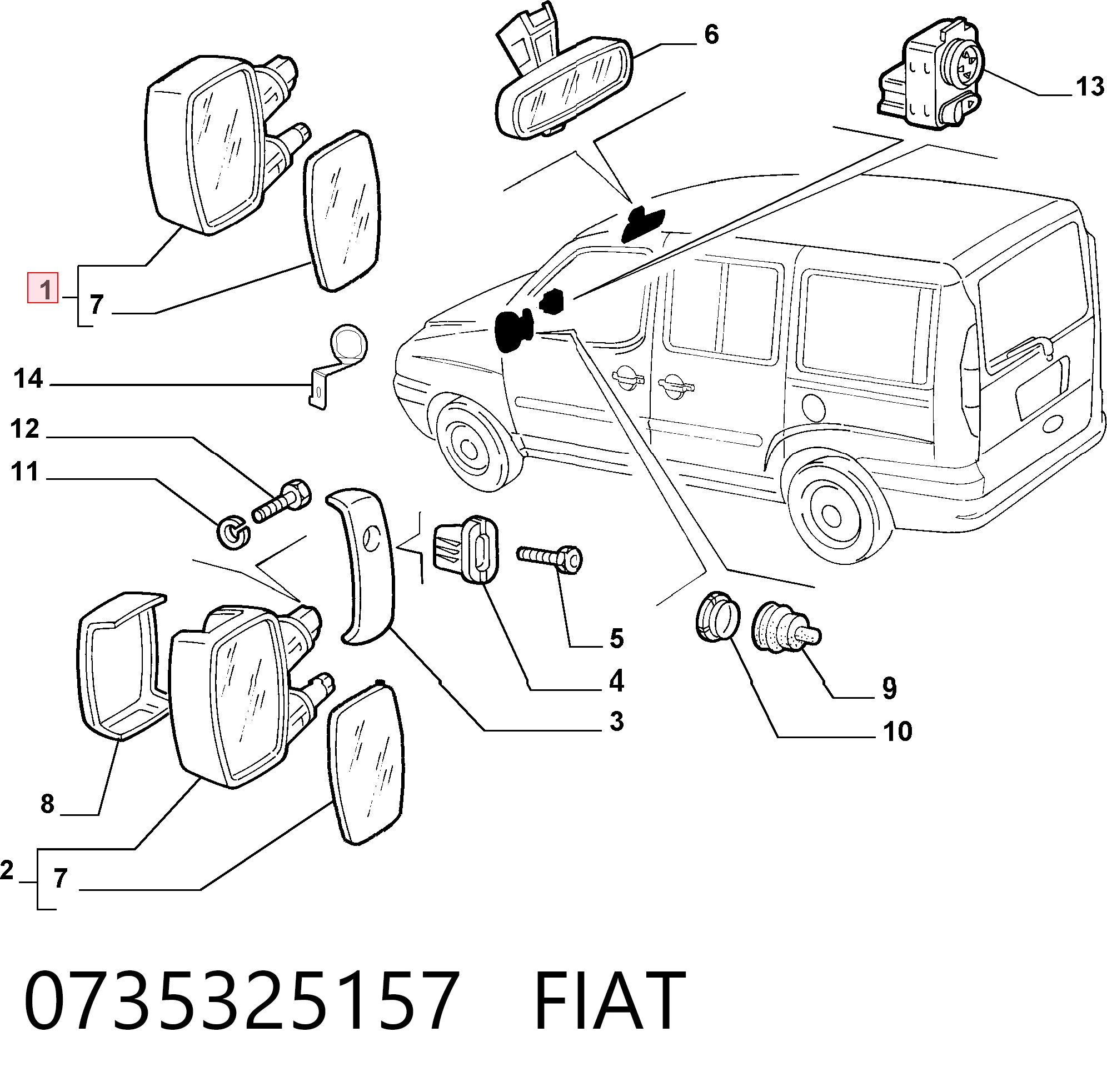 Fiat Doblo I Sol ayna sıfır