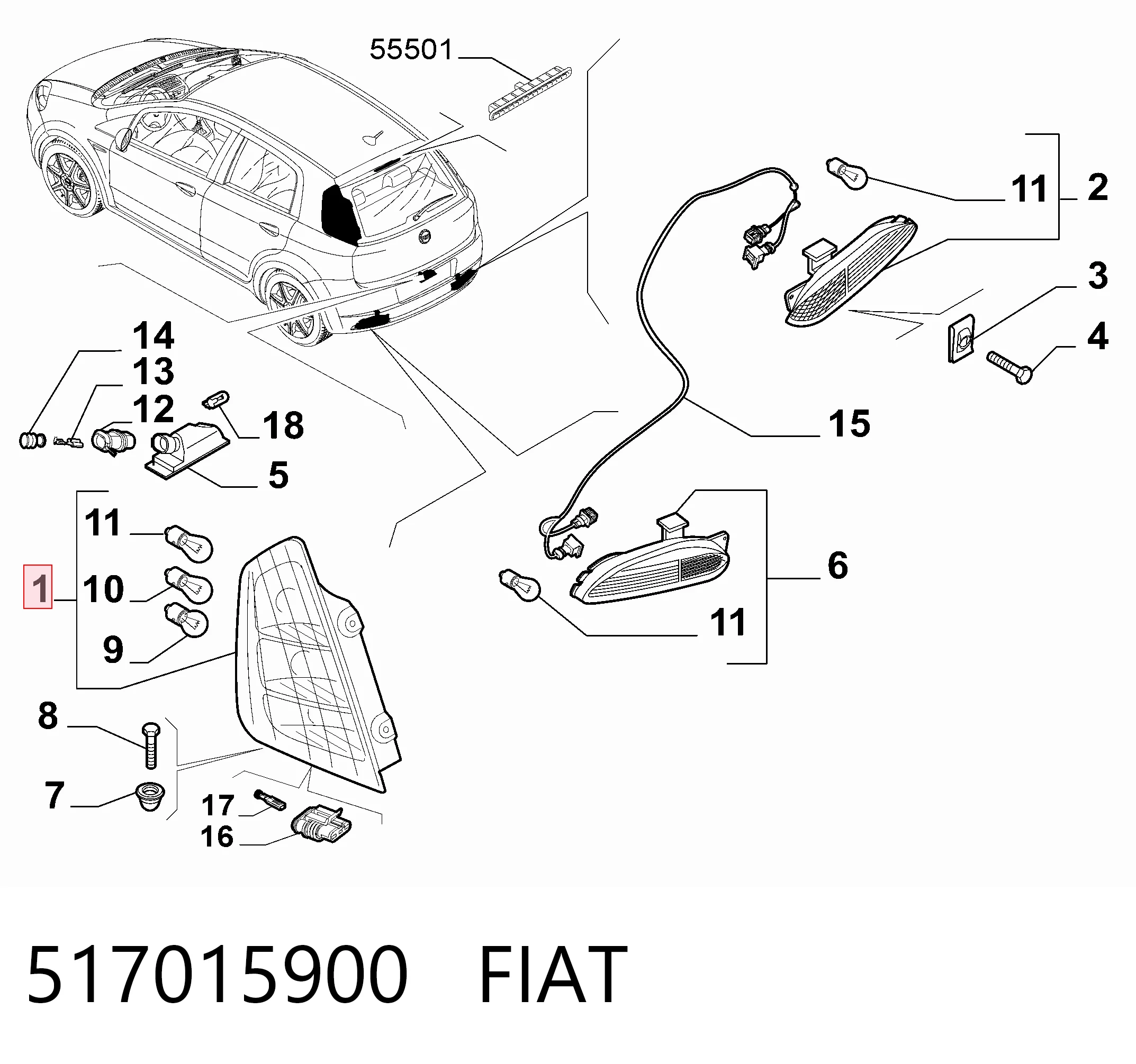 Fiat Punto  (2005 - 2018) Sağ arka stop lambası çıkma