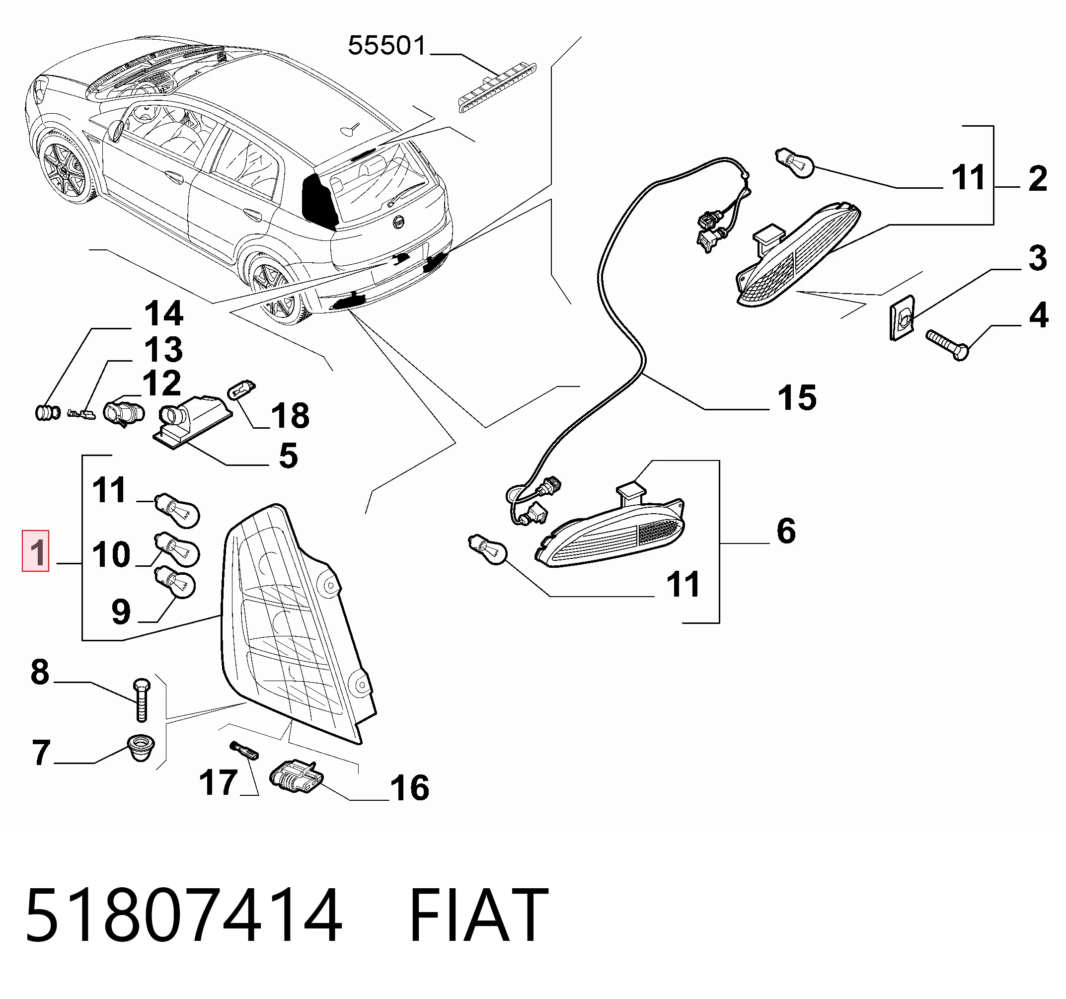Fiat Punto  (2005 - 2018) Sağ arka stop lambası 