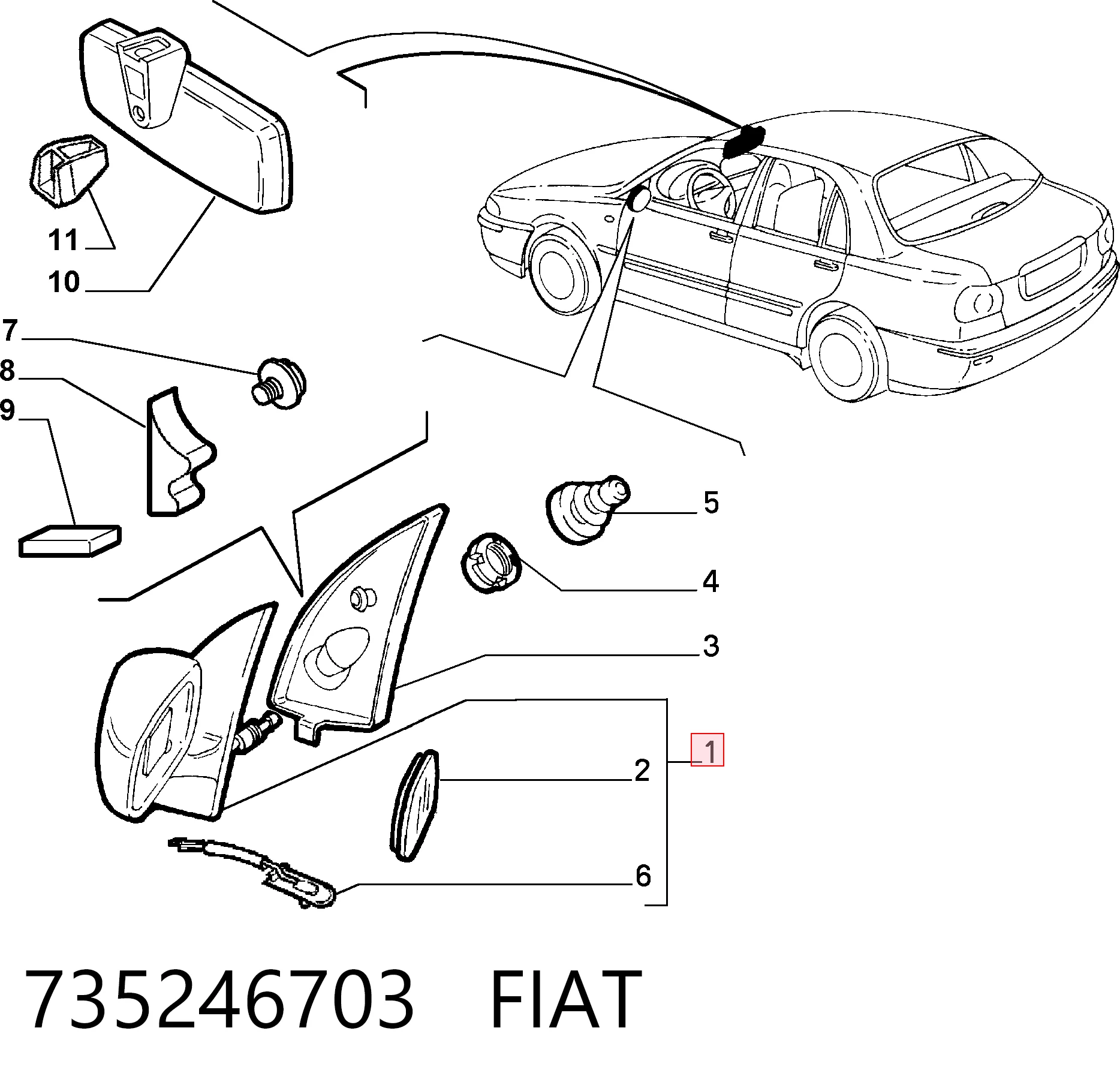 Fiat Marea  Sağ ayna orijinal