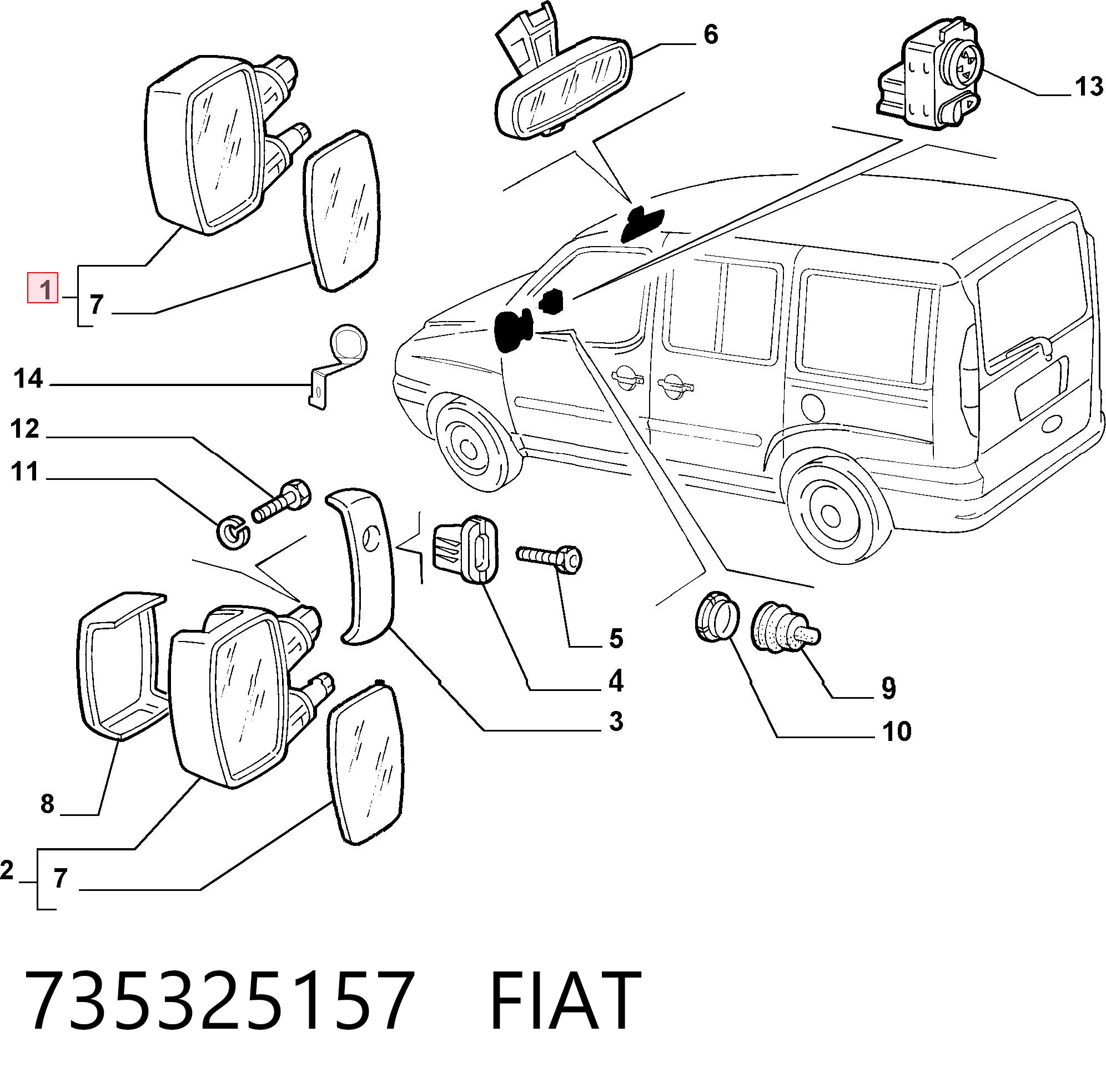 Doblo I van (223) (2001 - 2010) Yan ayna