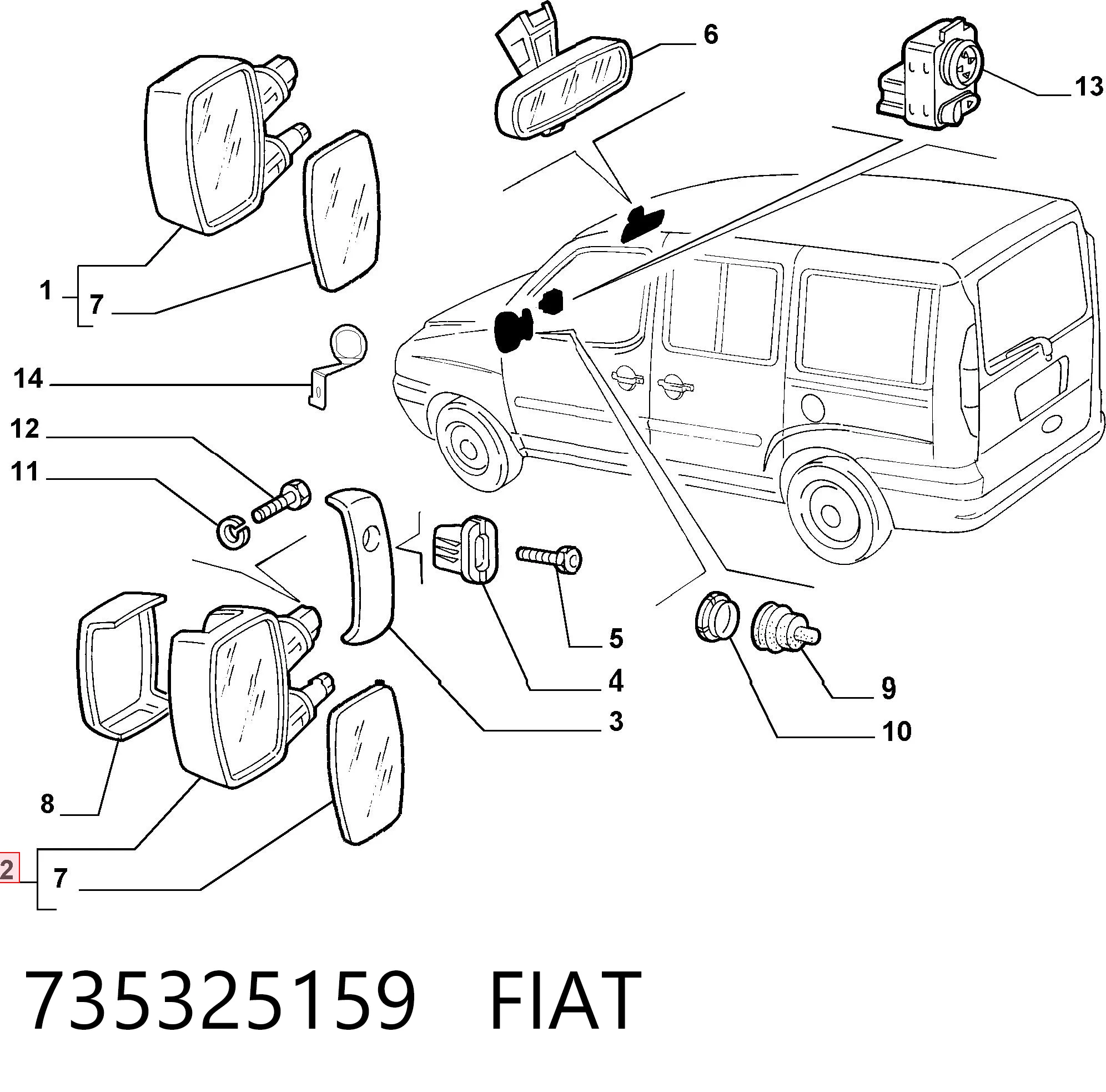 Fiat Doblo I Yan ayna