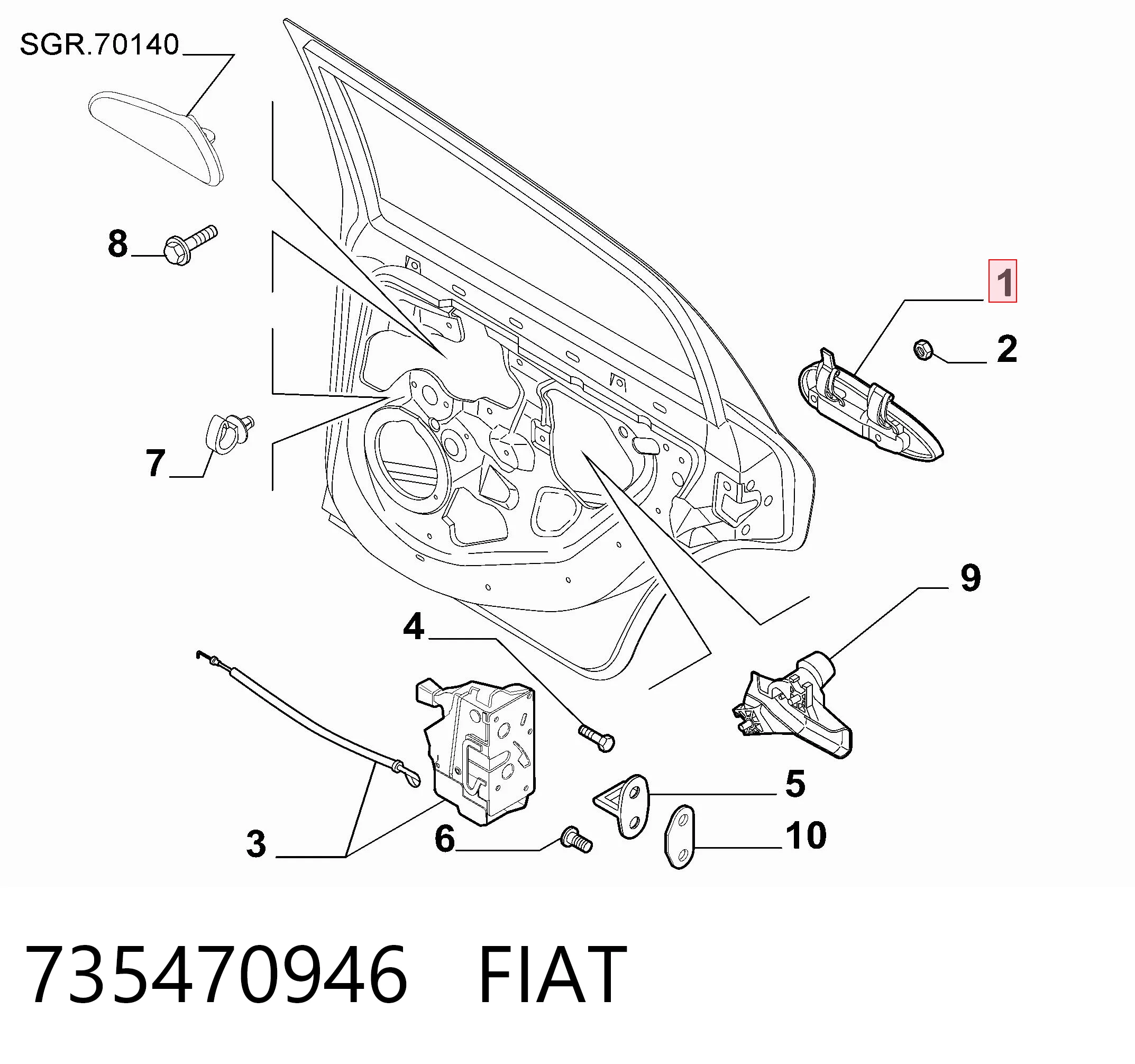 Punto GRAND hatchback (199) (2005 - 2018) Arka sağ dış kapı kolu