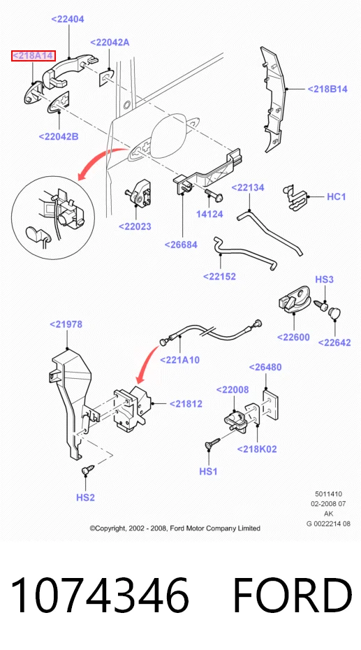 Ford Focus I (1999 - 2005) Ön sol dış kapı kolu çıkma