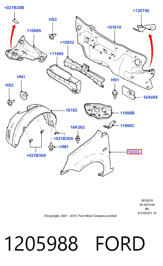 Ford Fiesta V (2001 - 2008) Sağ ön çamurluk çıkma