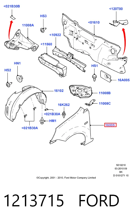 Ford Fiesta Mk5 Sol ön çamurluk orijinal