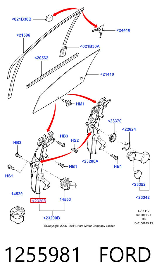 Ford Fiesta V (2001 - 2008) Ön sağ kapı cam kriko mekanizması 