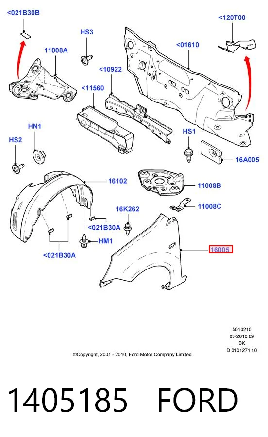 Ford Fiesta V (2001 - 2008) Sol ön çamurluk 