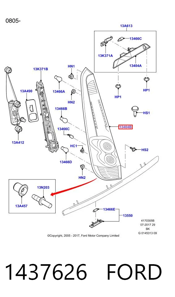 Ford Fiesta Mk5 Sol stop lambası