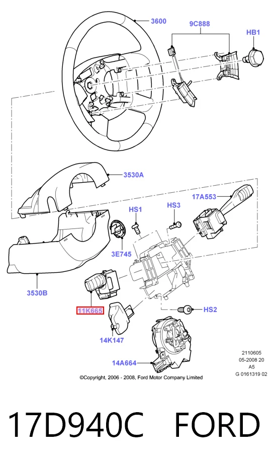 Ford Focus II (2004 - 2011) Direksiyon altı sol sinyal kolu çıkma