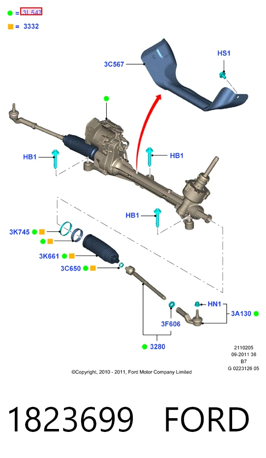Ford Focus III (2010 - 2020) Direksiyon kremayeri 