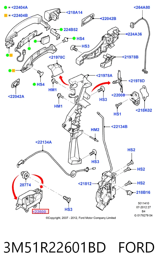 Ford Focus II (2004 - 2011) Ön sol iç kapı kolu çıkma
