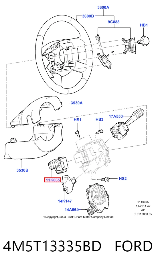 Ford Focus II (2004 - 2011) Direksiyon altı sol sinyal kolu 