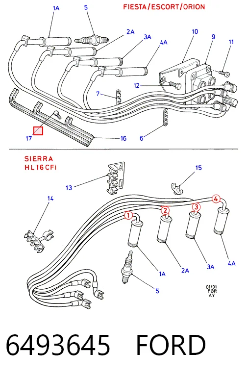 Ford Escort IV (1985 - 1990) Yüksek voltajlı kablo seti 