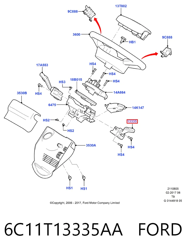 Ford Transit  (2006 - 2014) Direksiyon altı sol sinyal kolu çıkma