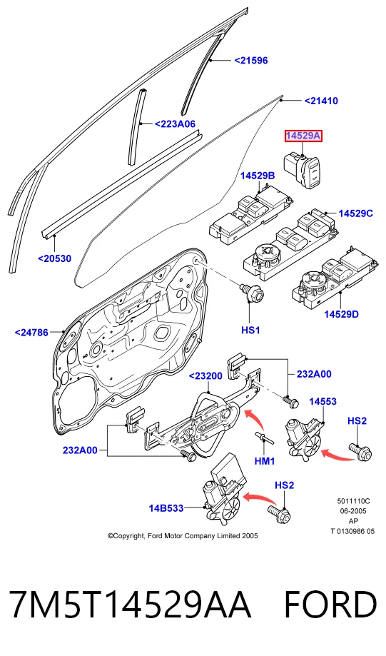 Ford Focus II (2004 - 2011) Ön sağ cam kaldırma motoru açma düğmesi fiyatları