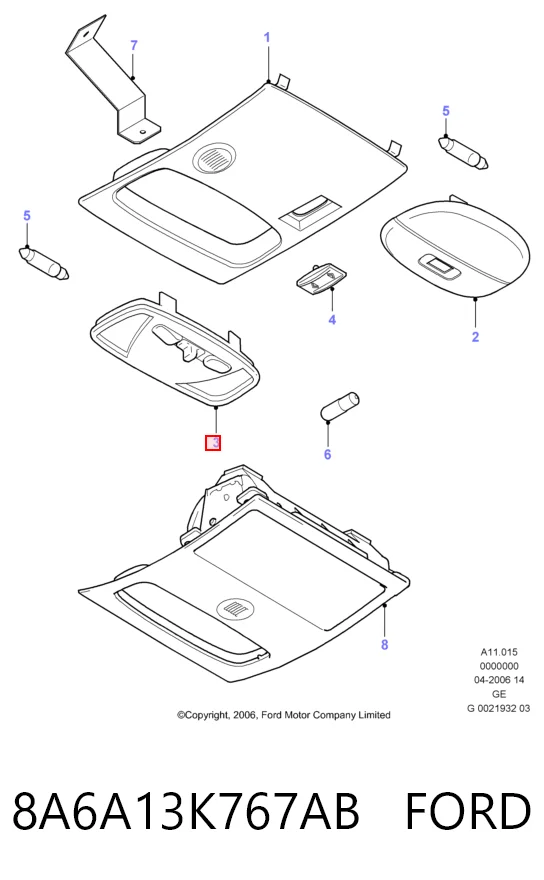 Ford Fiesta V (2001 - 2008) Kabin içi aydınlatma lambası çıkma