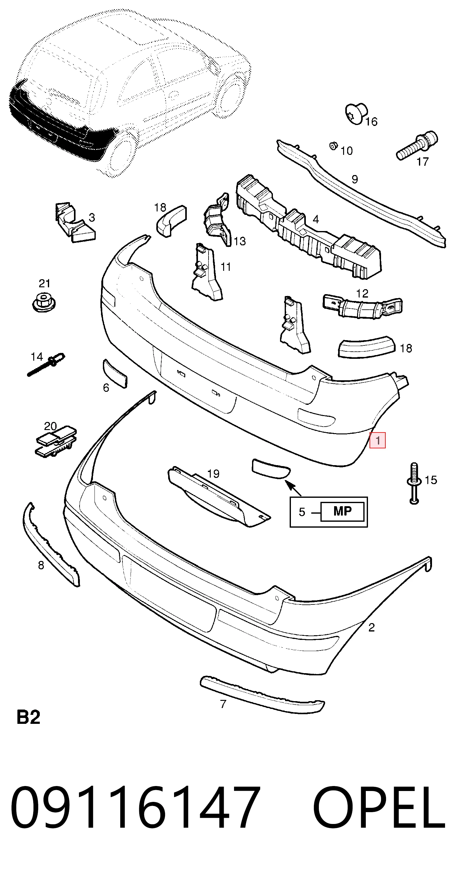 Corsa C hatchback (F08, F68) (2000 - 2006) Arka tampon