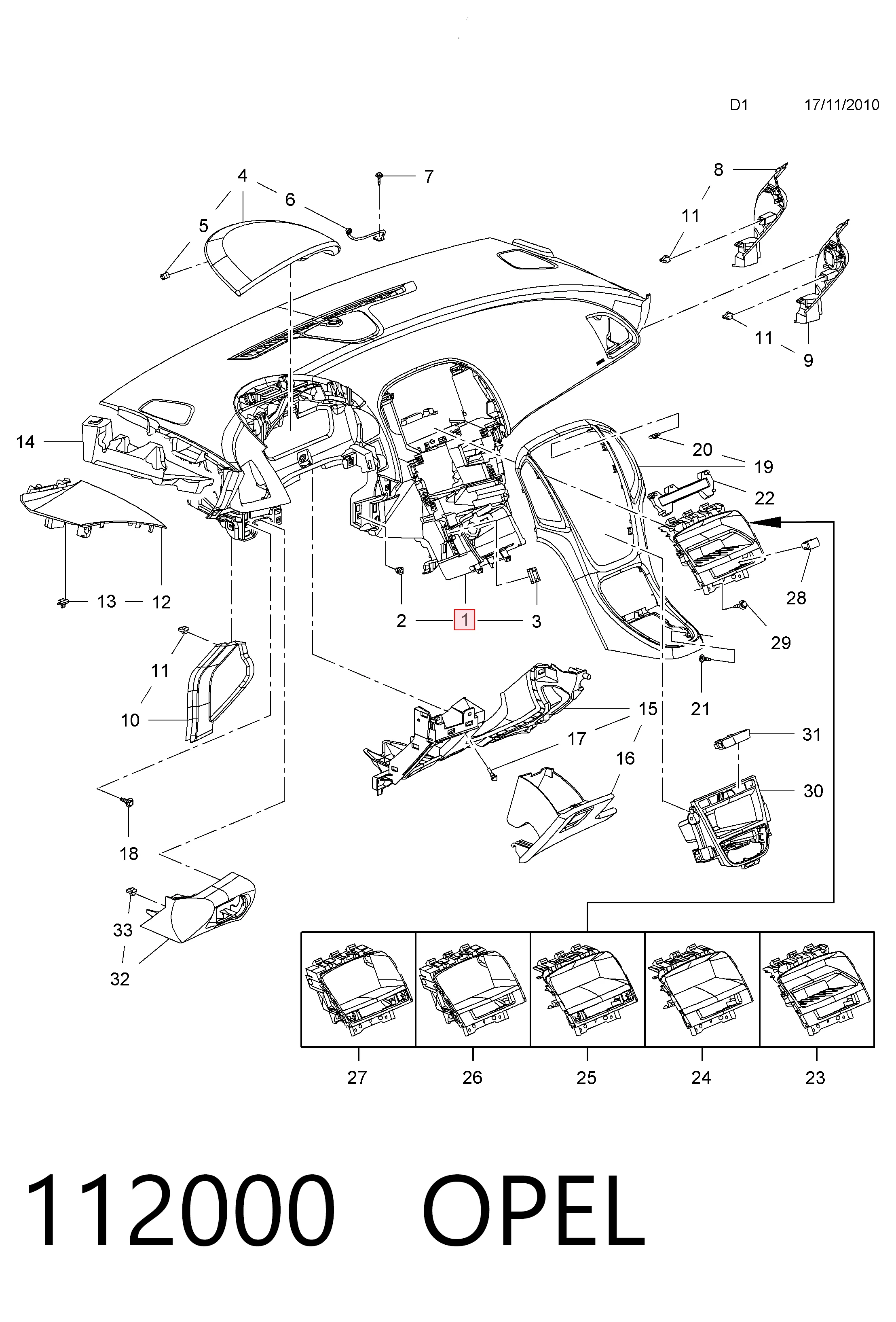 Opel Astra  (2010 - 2015) Ön iç panel (torpido) fiyatı
