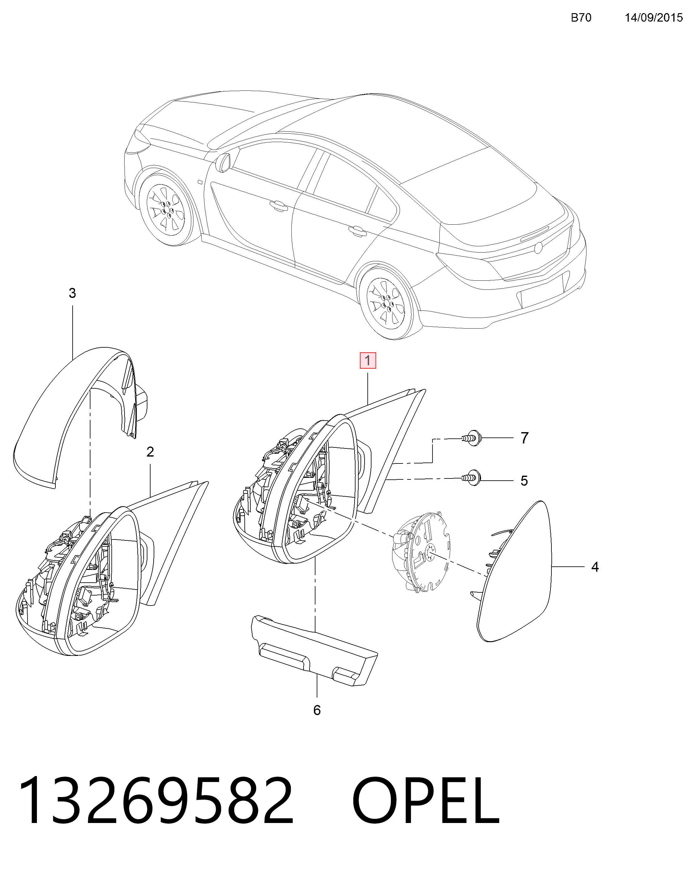 Opel Insignia  (2008 - 2017) Sağ dikiz aynası 