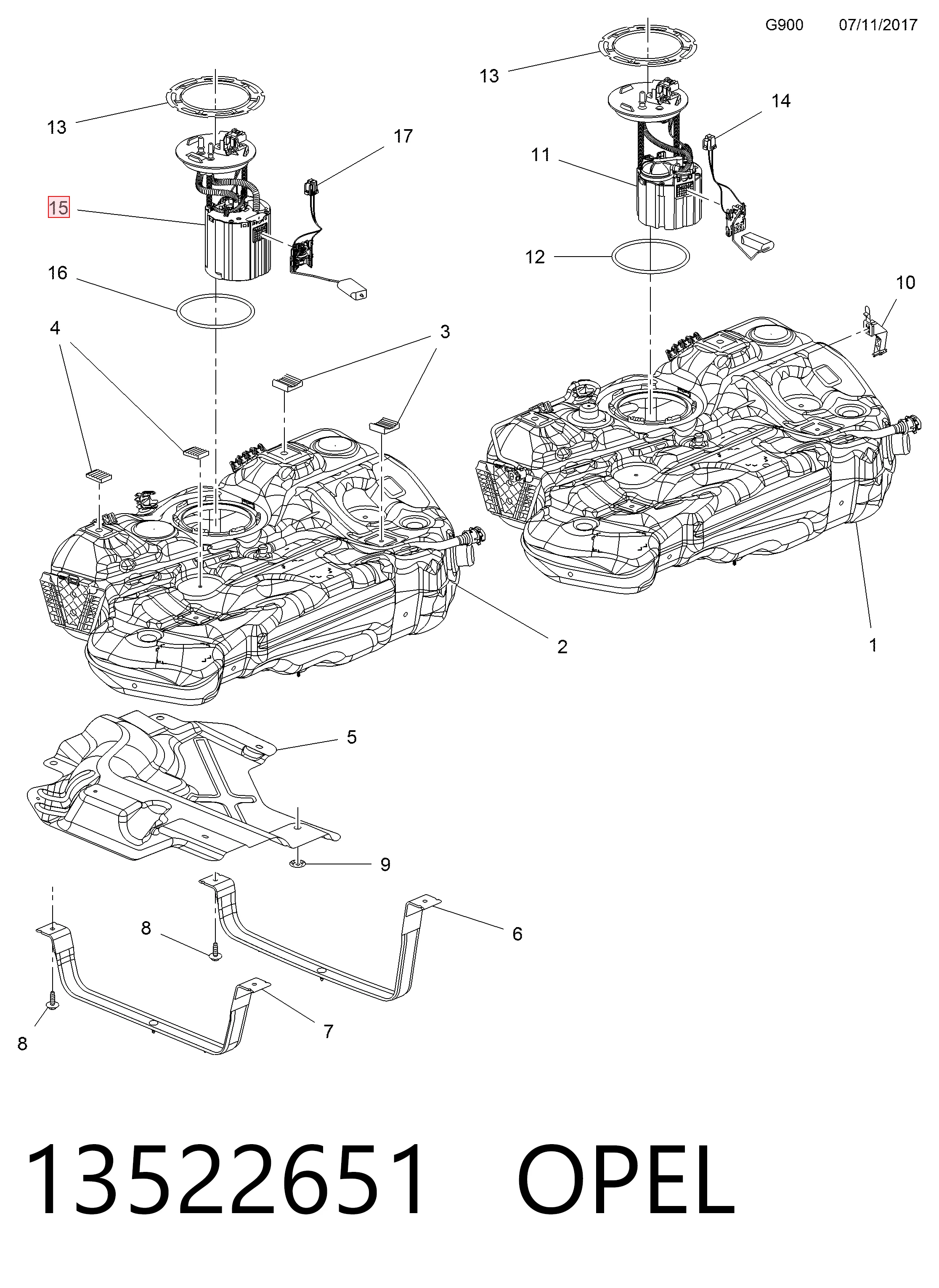 Opel Astra  (2015 - 2022) Yakıt pompası modülü (yakıt seviyesi sensörü ile) fiyatı
