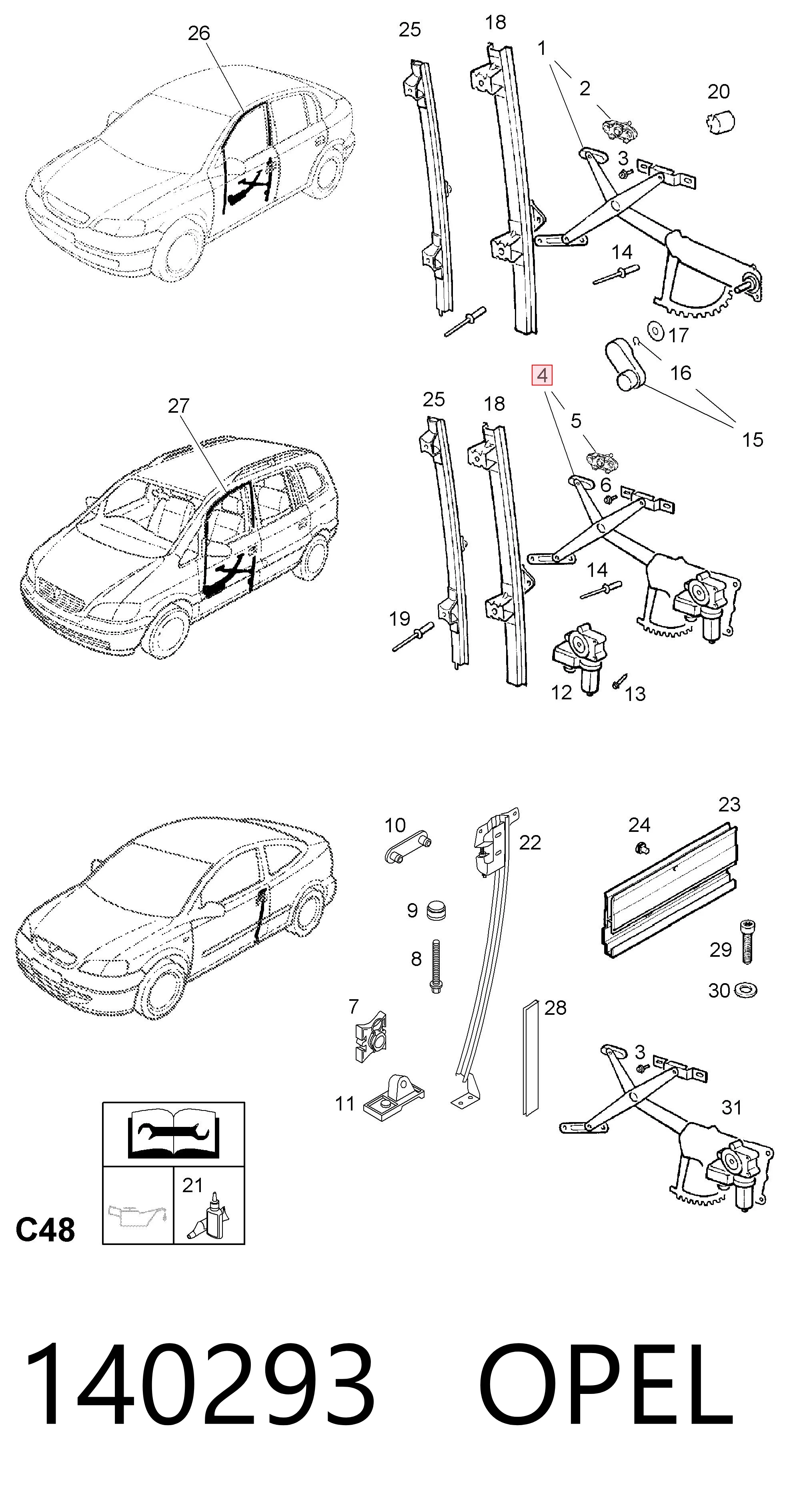 Opel Astra  (1998 - 2009) Ön sol kapı cam kriko mekanizması çıkma