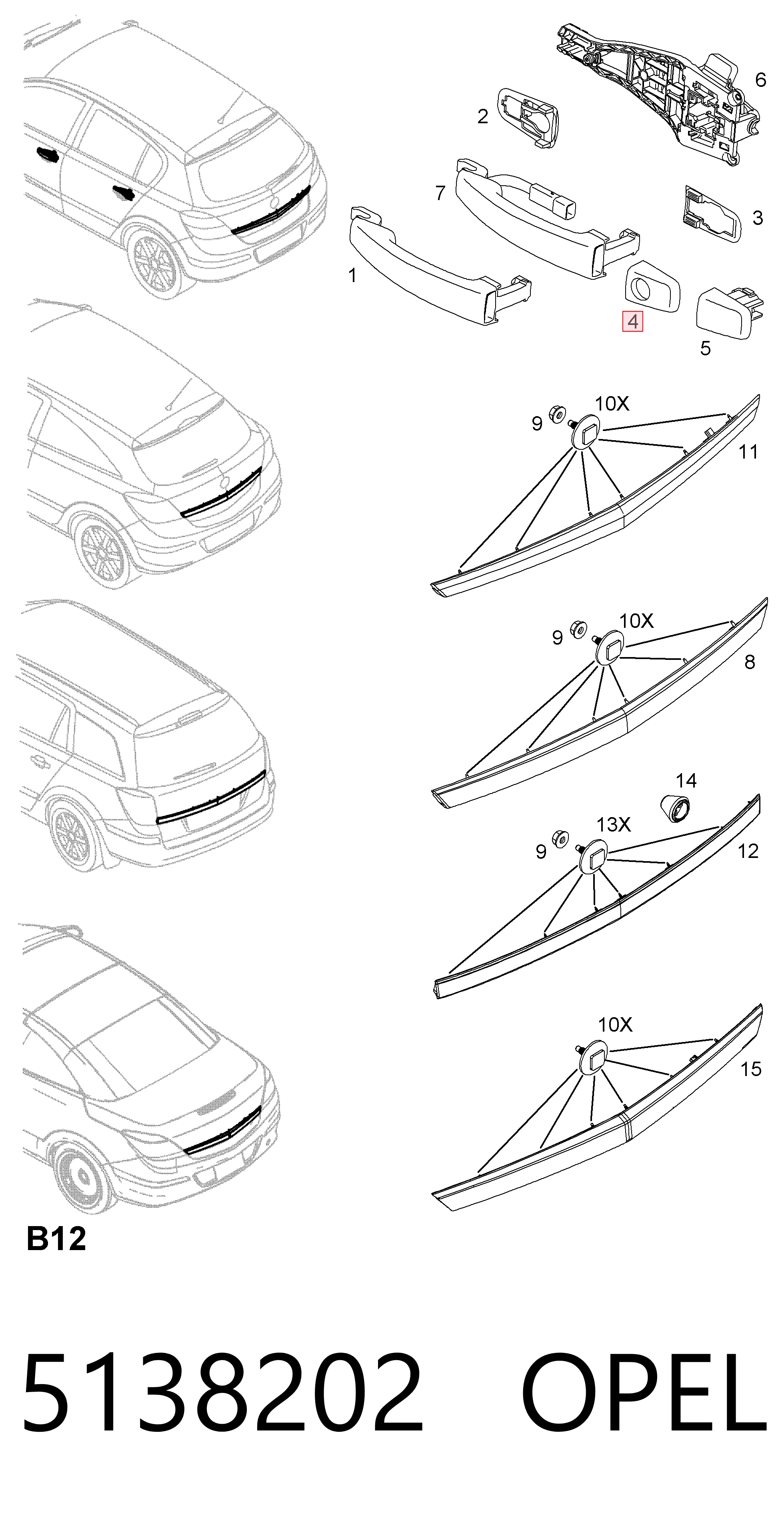 Opel Astra  (2004 - 2014) Ön sol dış kapı kolu fiyatı