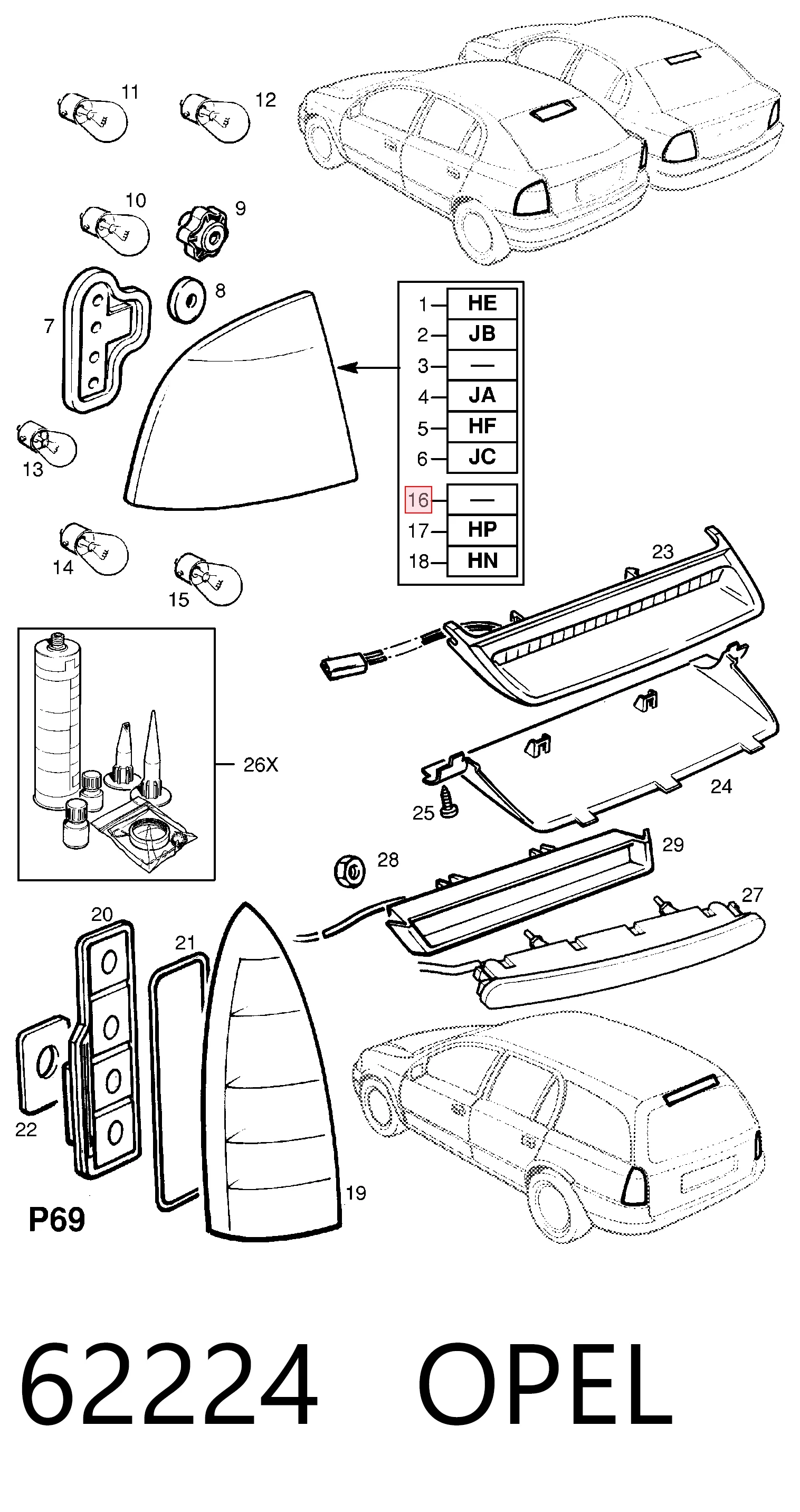 Opel Astra  (1998 - 2009) Sol arka stop lambası çıkma