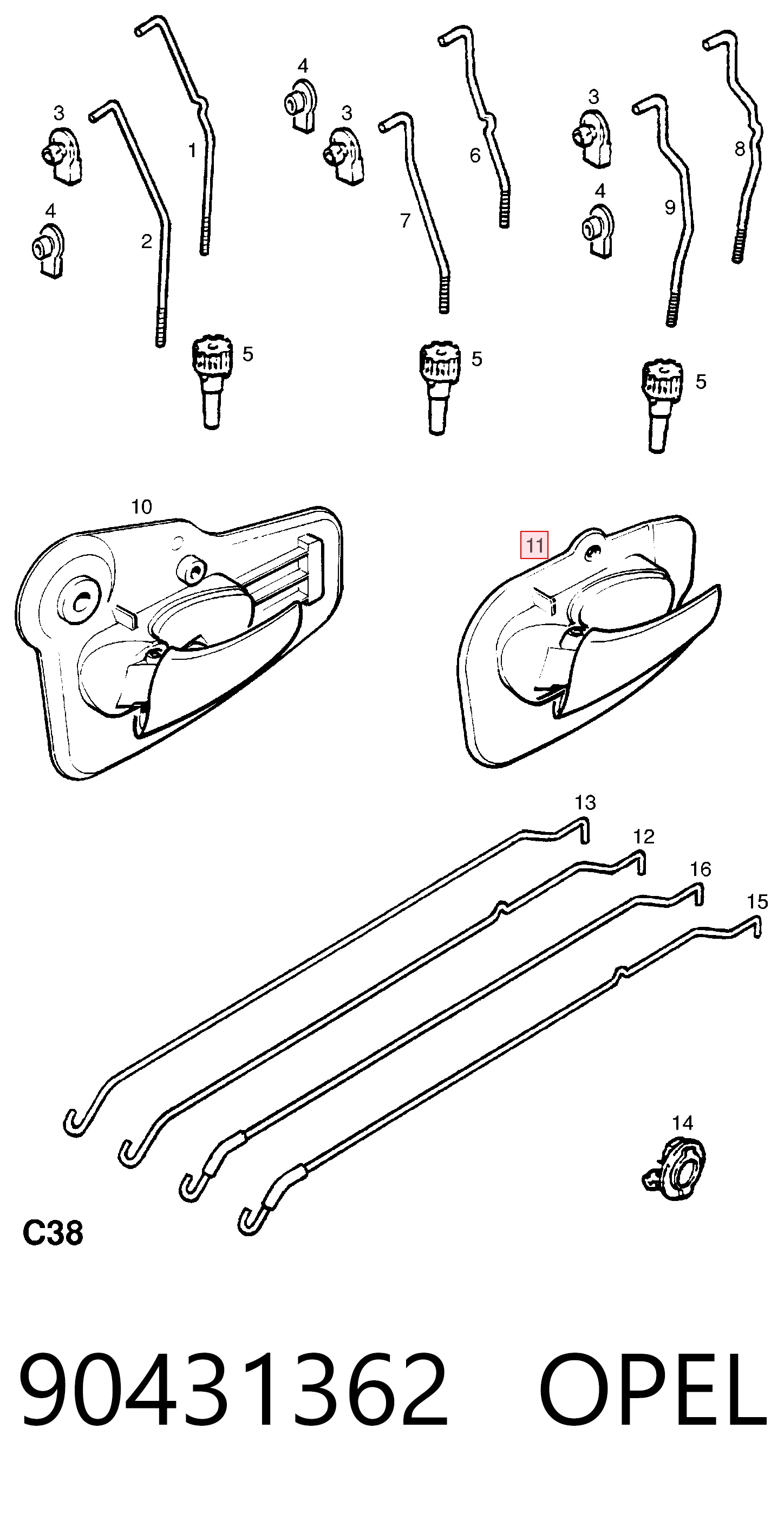 Opel Corsa  (1993 - 2009) Ön sağ iç kapı kolu 