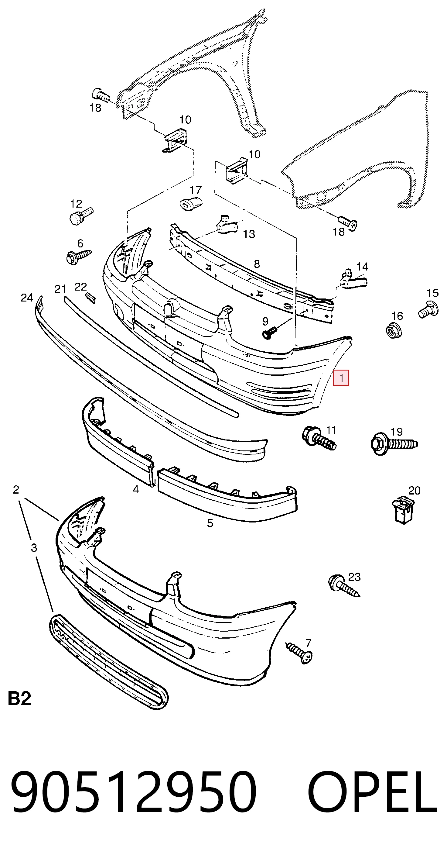 Opel Corsa  (1993 - 2009) Ön tampon 