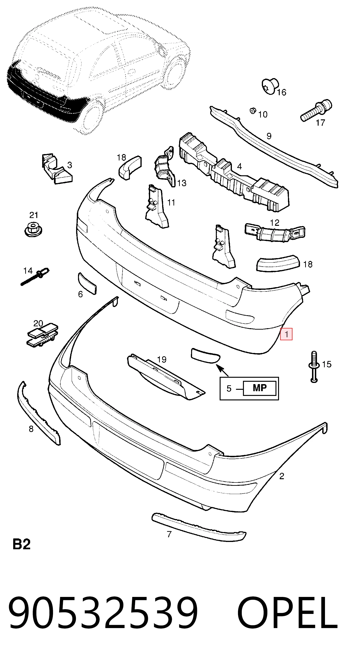 Opel Corsa C Arka tampon orijinal
