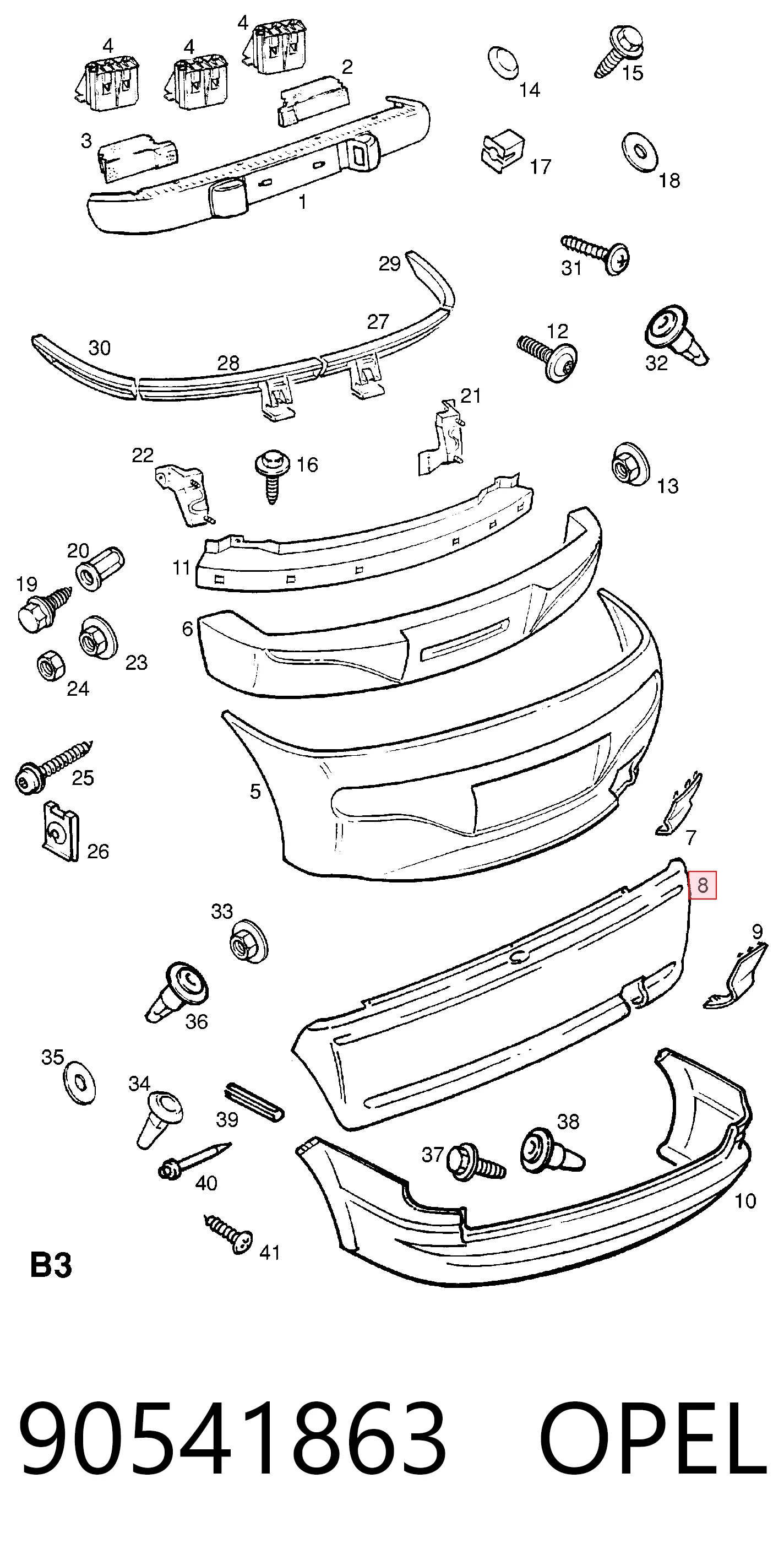Opel Corsa B Arka tampon orijinal