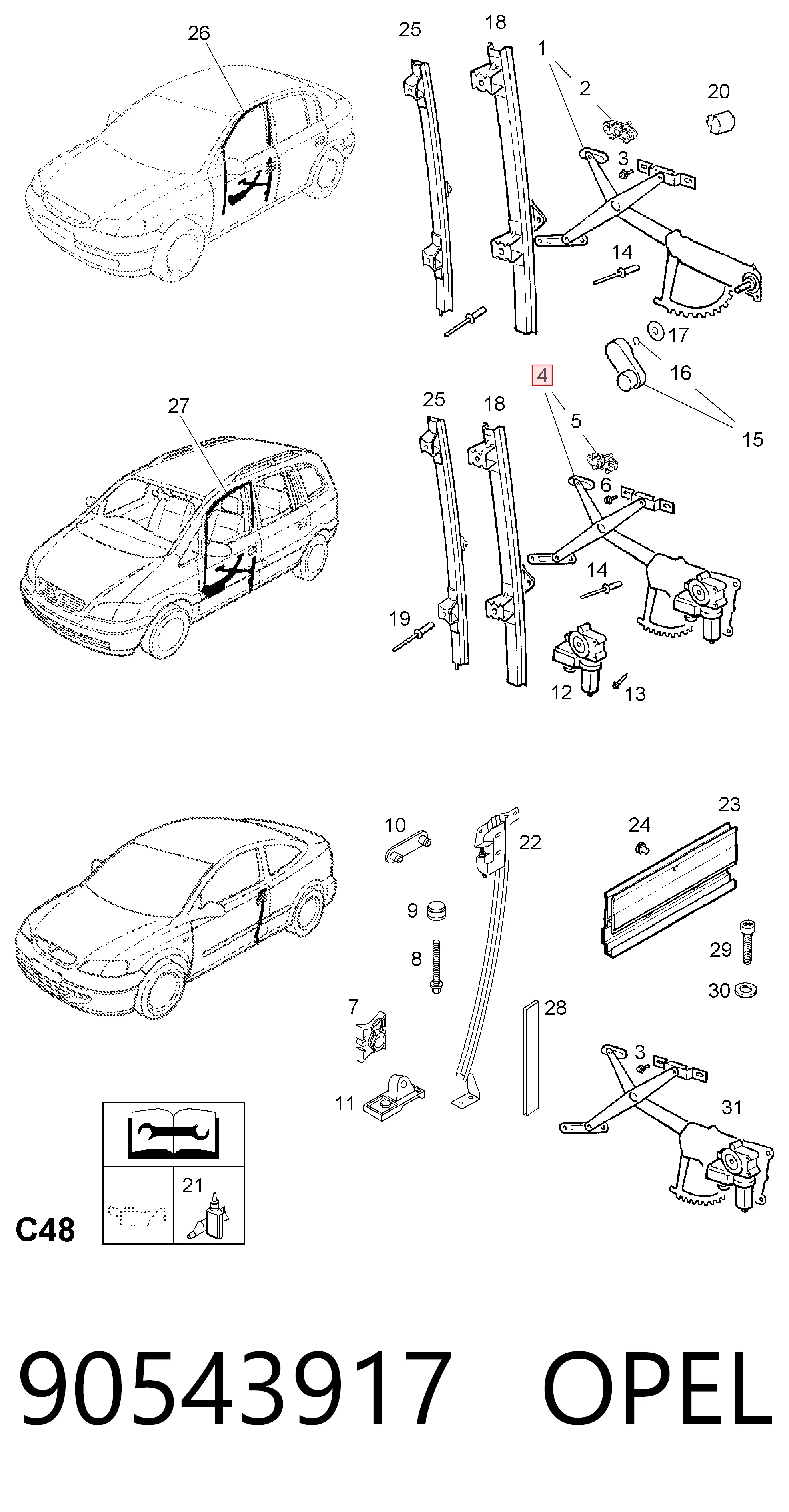 Opel Astra  (1998 - 2009) Ön sol kapı cam kriko mekanizması 