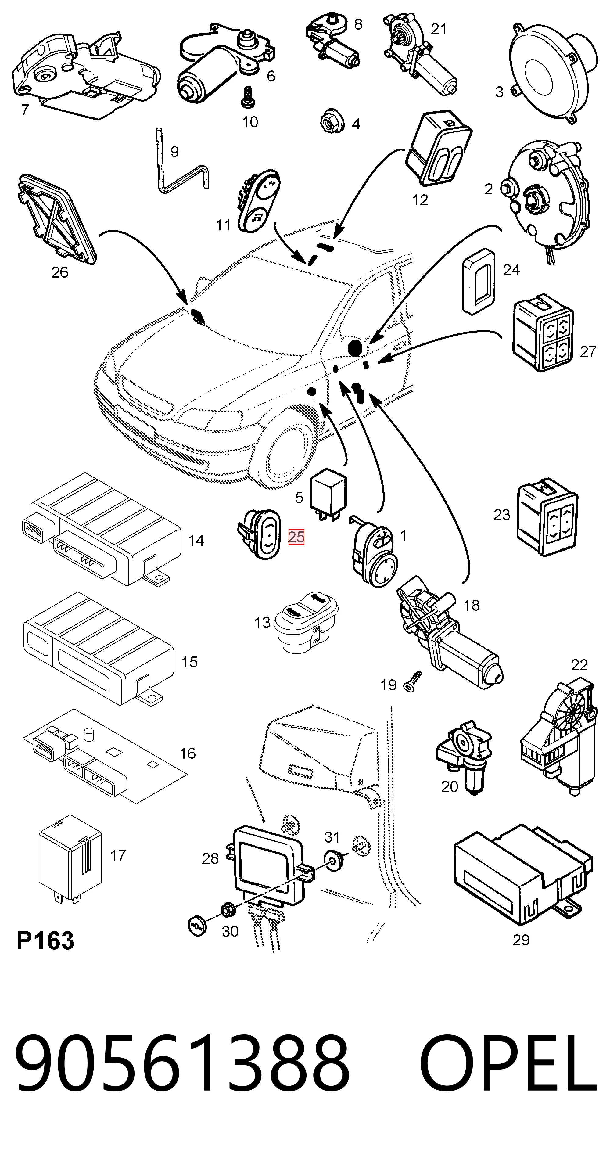 Opel Astra  (1998 - 2009) Arka cam kaldırma motoru açma düğmesi fiyatları