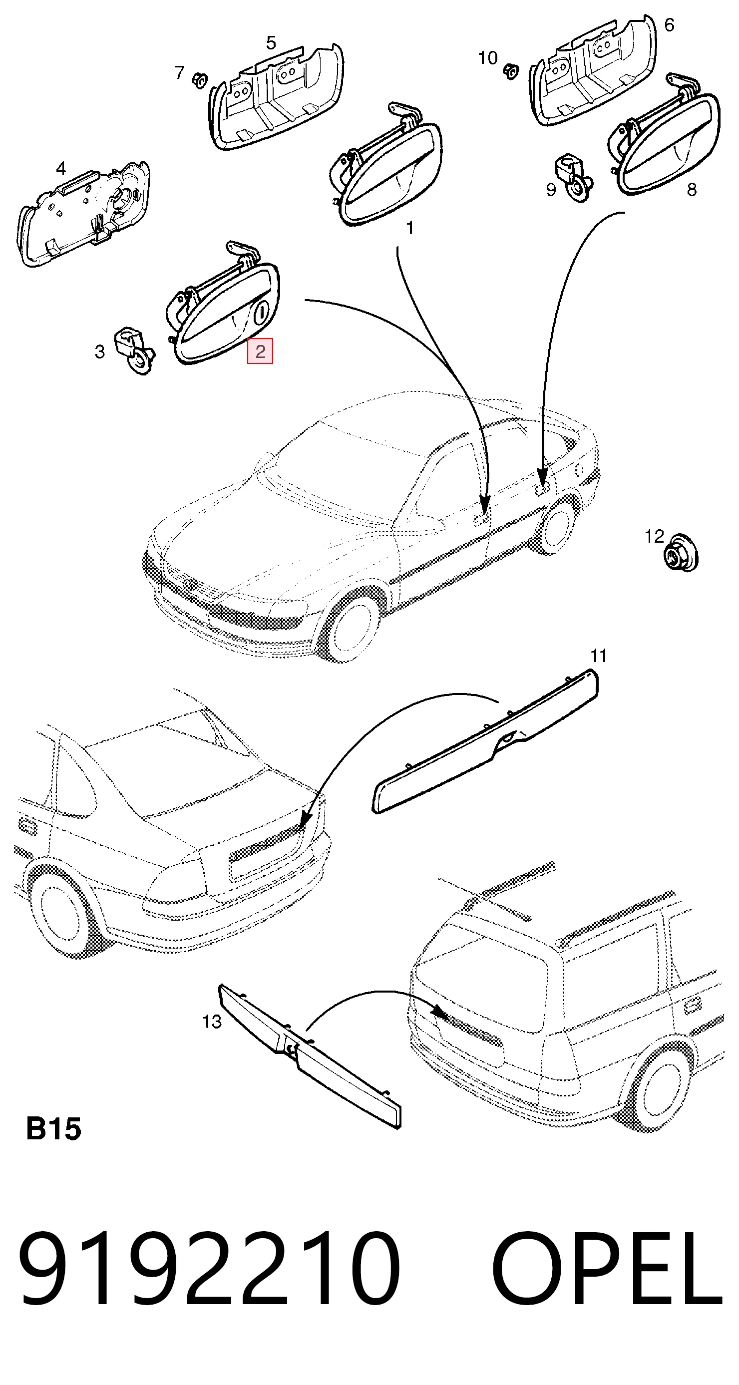 Opel Vectra  (1995 - 2002) Ön sol dış kapı kolu fiyatı