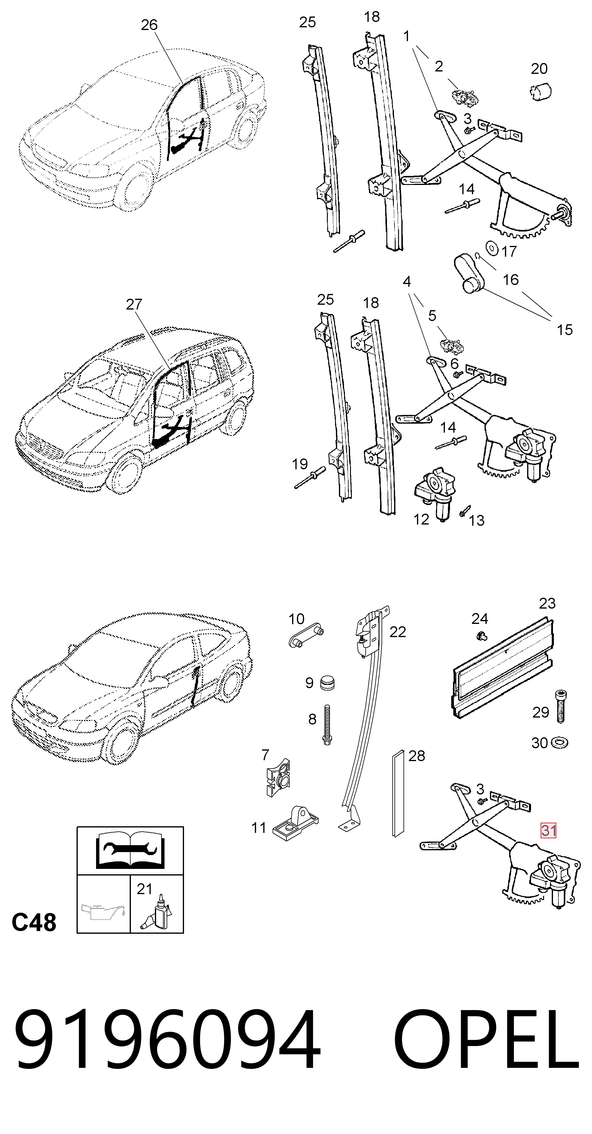 Opel Astra  (1998 - 2009) Ön sağ kapı cam kriko mekanizması satın al