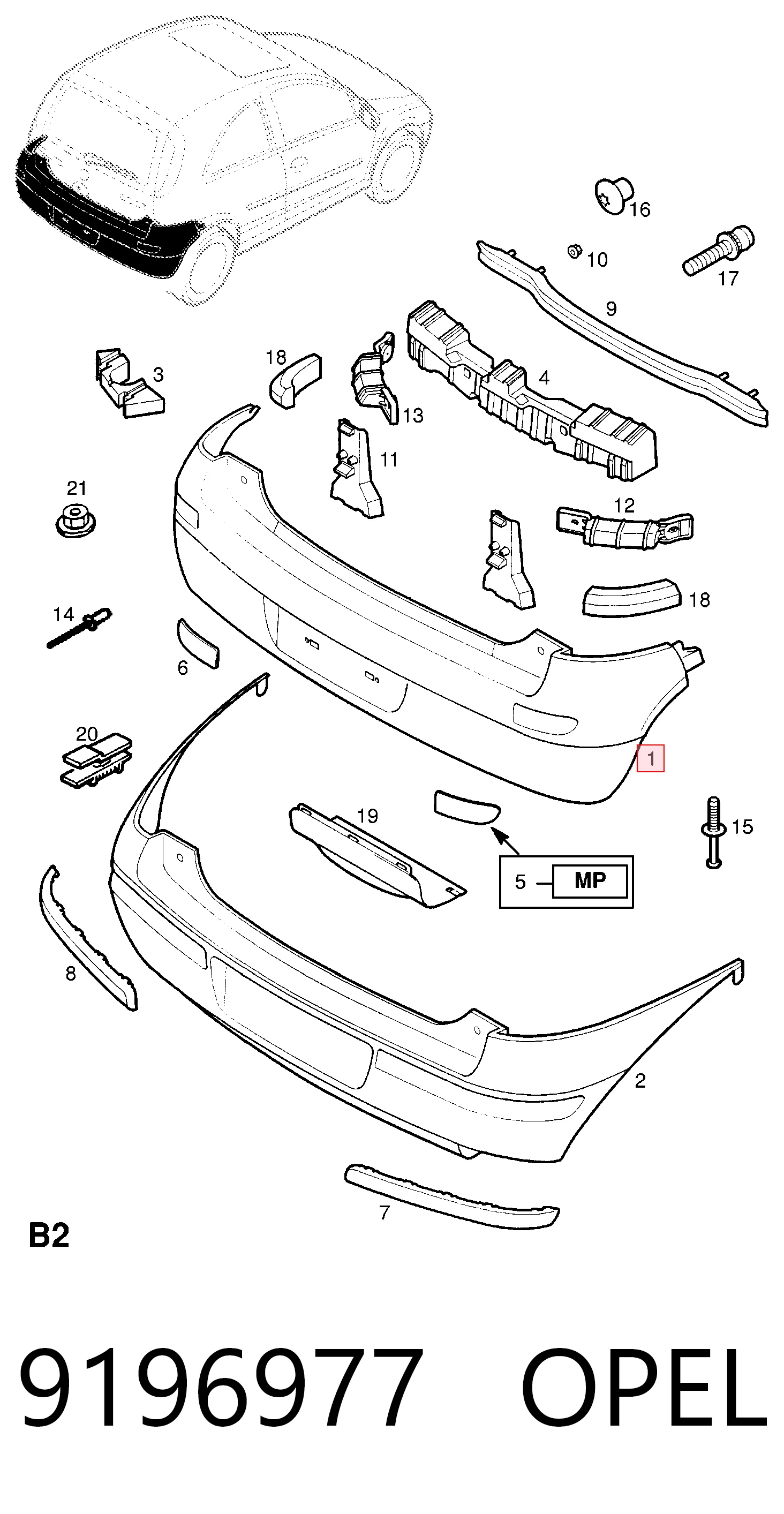 Opel Corsa  (2000 - 2006) Arka tampon çıkma