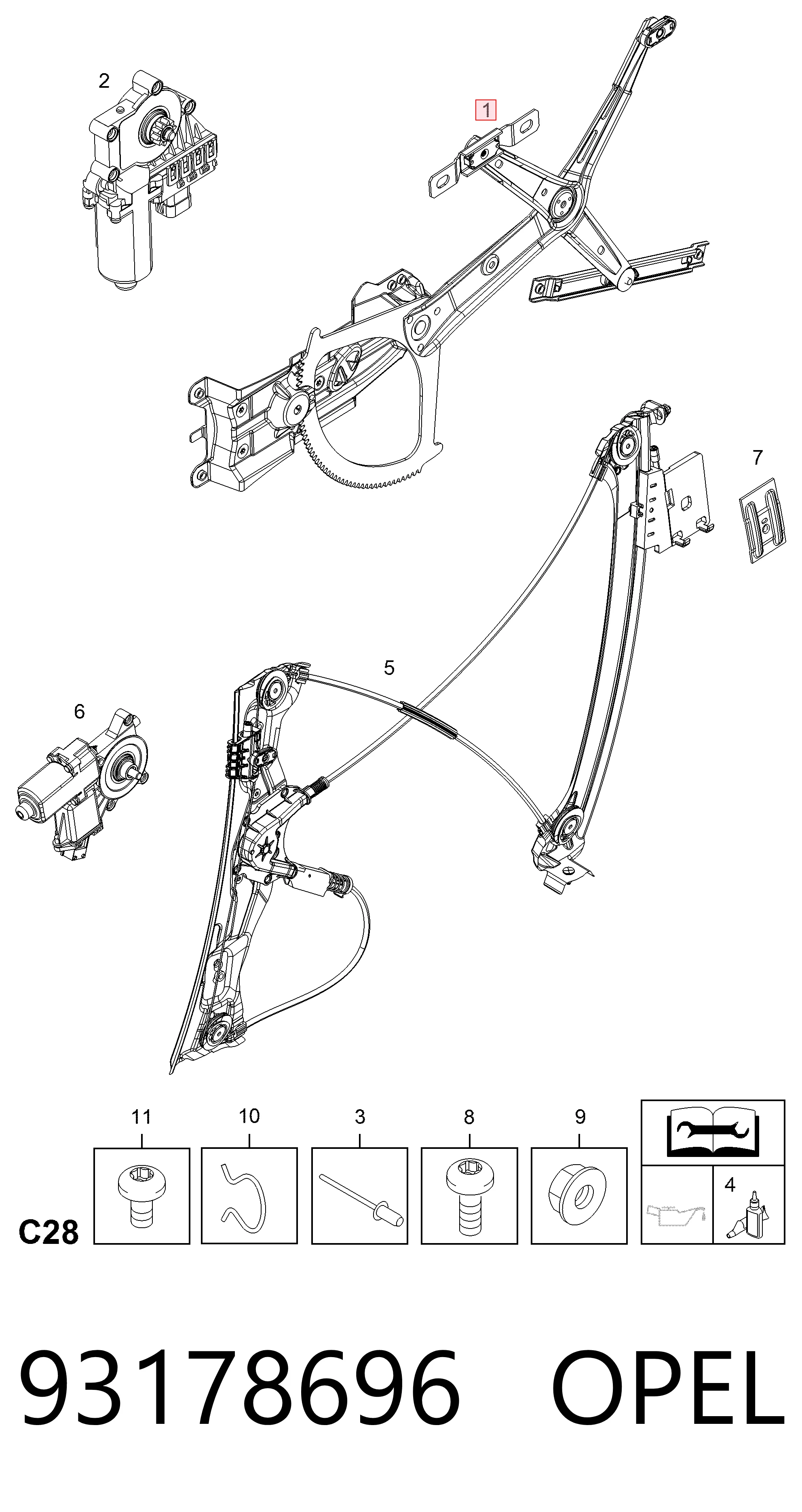Opel Astra  (2004 - 2014) Ön sağ kapı cam kriko mekanizması çıkma