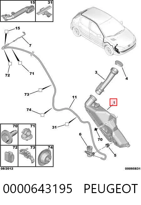 206 hatchback (2A/C) (1998 - 2008) Cam suyu deposu