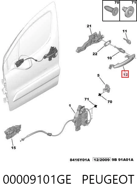 Peugeot 207  Ön sol dış kapı kolu