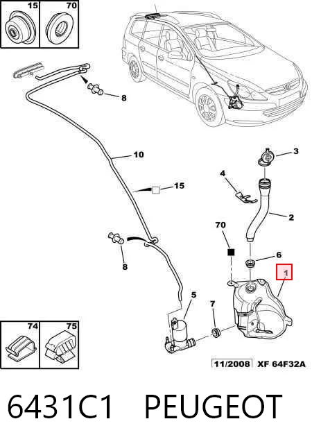 Peugeot 307  Cam suyu deposu