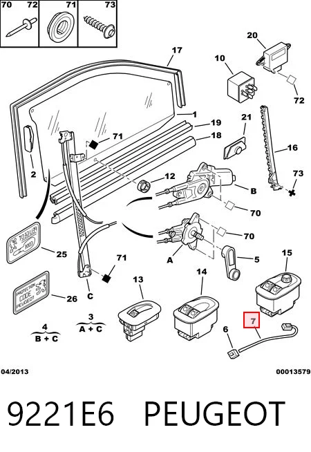 Peugeot 206  (1998 - 2008) Ön sağ kapı cam kriko mekanizması 