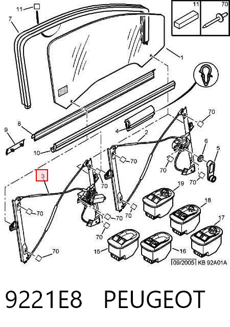 Peugeot 206  (1998 - 2008) Ön sol kapı cam kriko mekanizması 