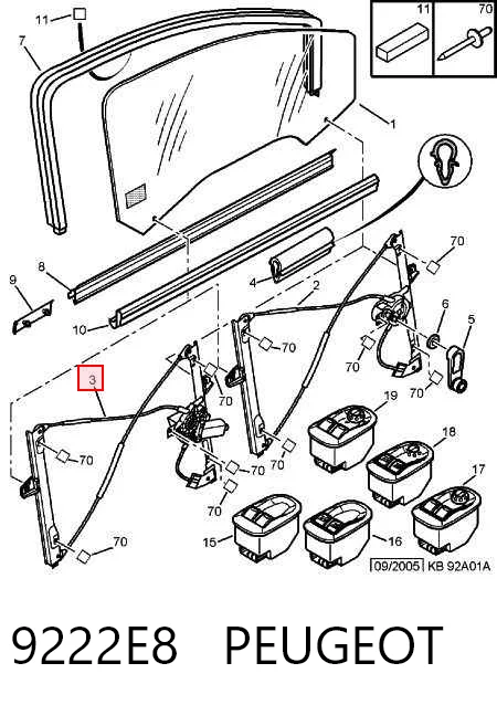 Peugeot 206  (1998 - 2008) Ön sağ kapı cam kriko mekanizması 