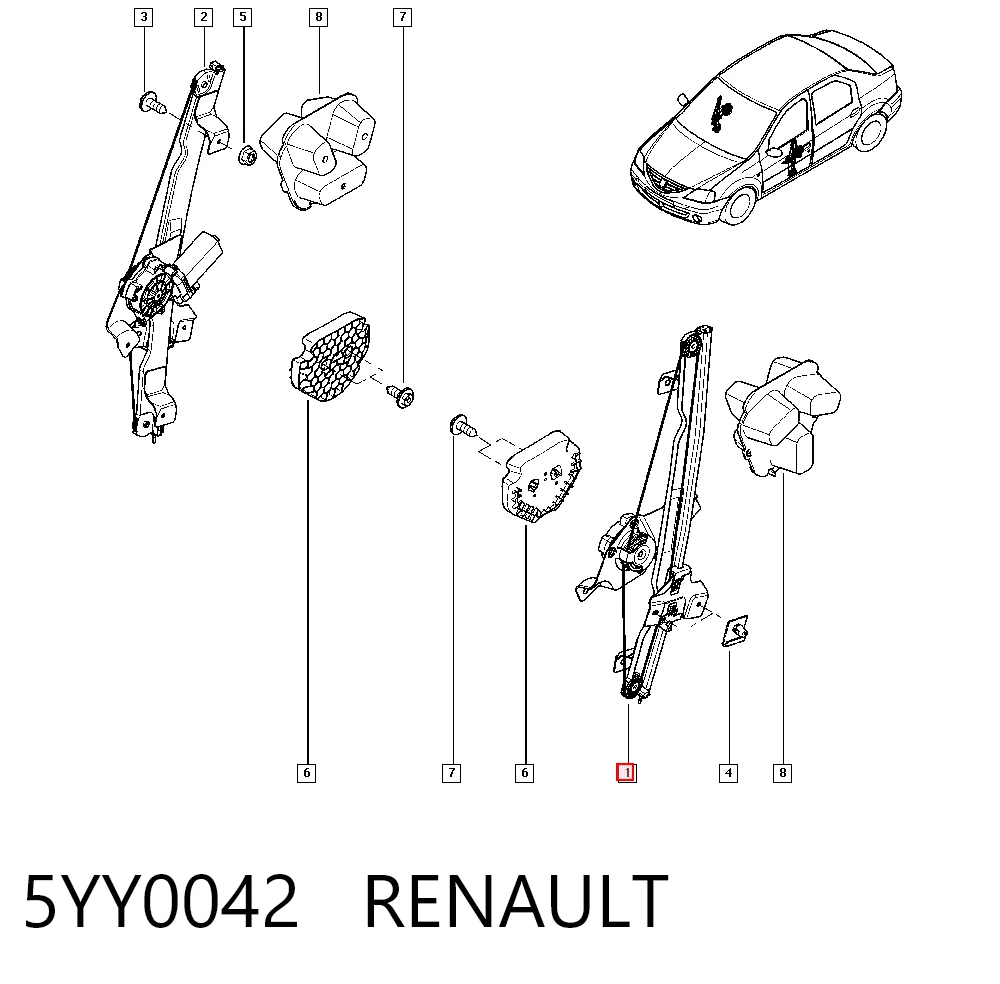 Dacia Duster  (2010 - 2018) Ön sol kapı cam kriko mekanizması fiyatları