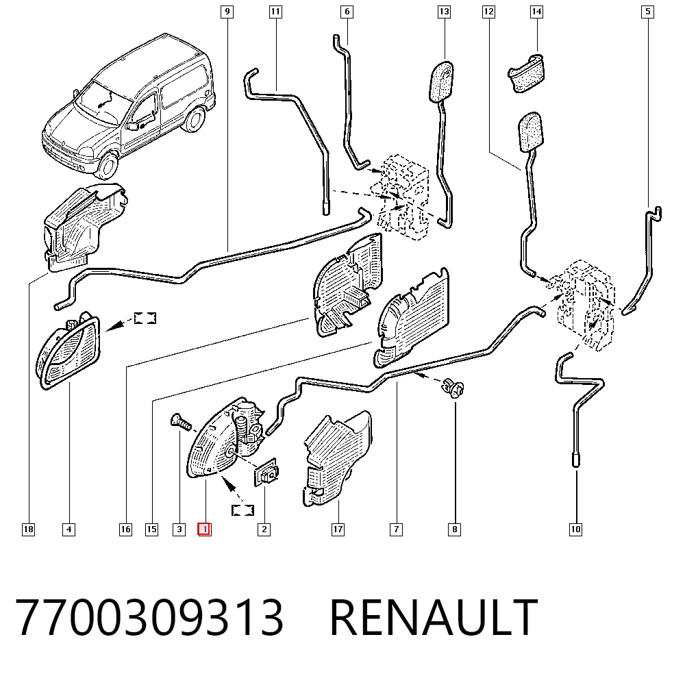 Kangoo I minivan (KC0, KC1) (1998 - 2008) Ön sol iç kapı kolu