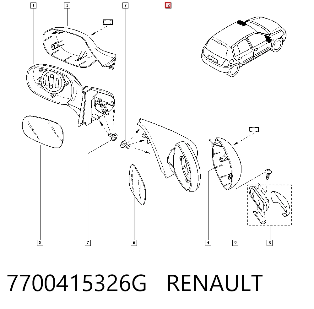 Renault Clio II (1998 - 2010) Sağ dikiz aynası 