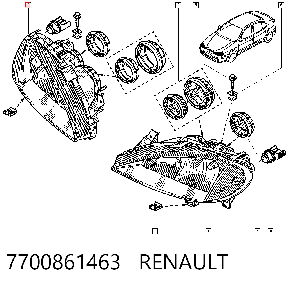 Renault Megane I (1996 - 2003) Sağ far çıkma