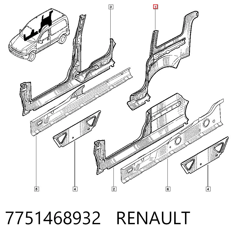 Kangoo I minivan (KC0, KC1) (1998 - 2008) Sağ arka çamurluk
